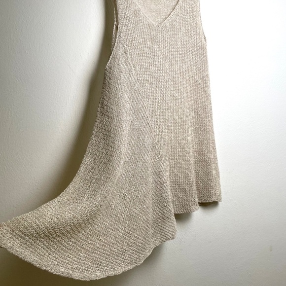 EILEEN FISHER Linen Asymmetrical Sleeveless V-Neck Loose Knit Tunic Tank Top XS - Picture 6 of 9